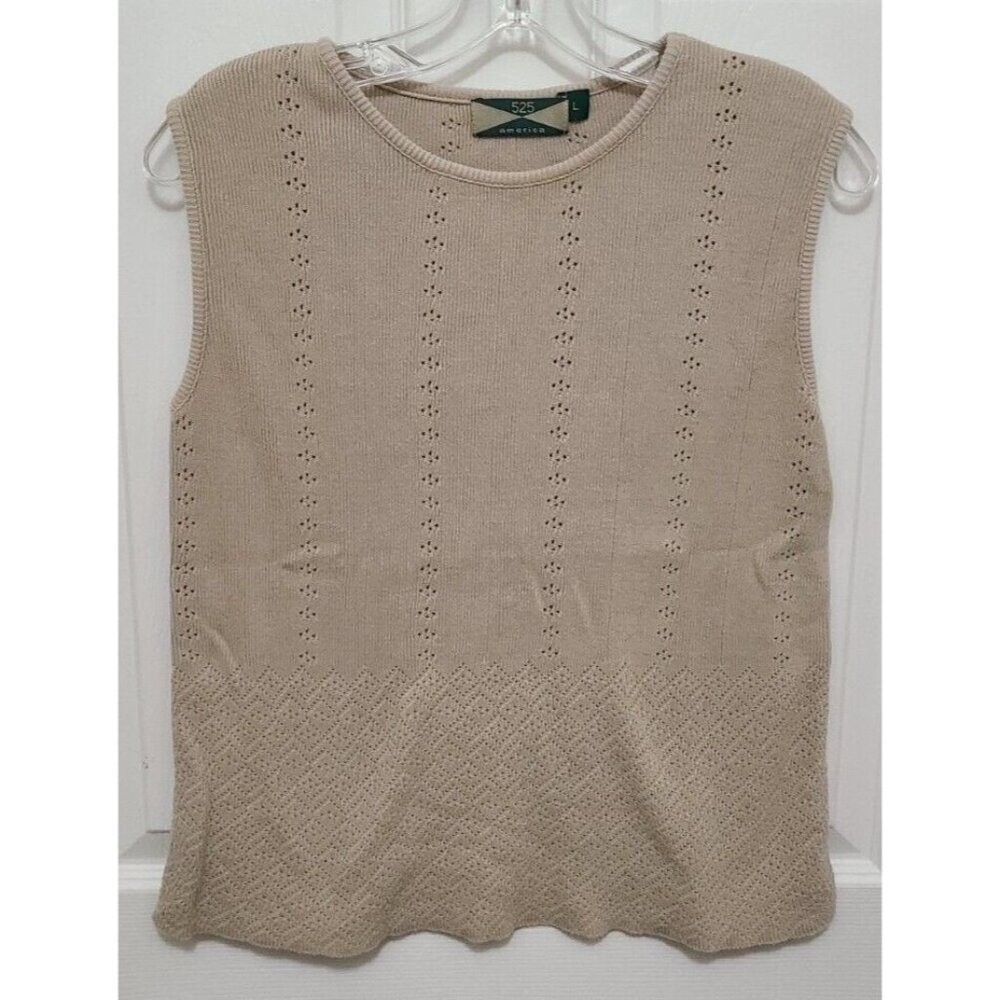 525 America Women's Sleeveless Pullover Sweater Neutral Beige Cotton Beach Sz L